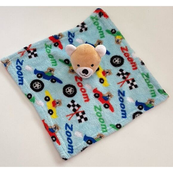 Zoom Race Cars Teddy Bear Lovey Kidgets Plush Flags Blue Security Blanket GUC - Picture 1 of 7